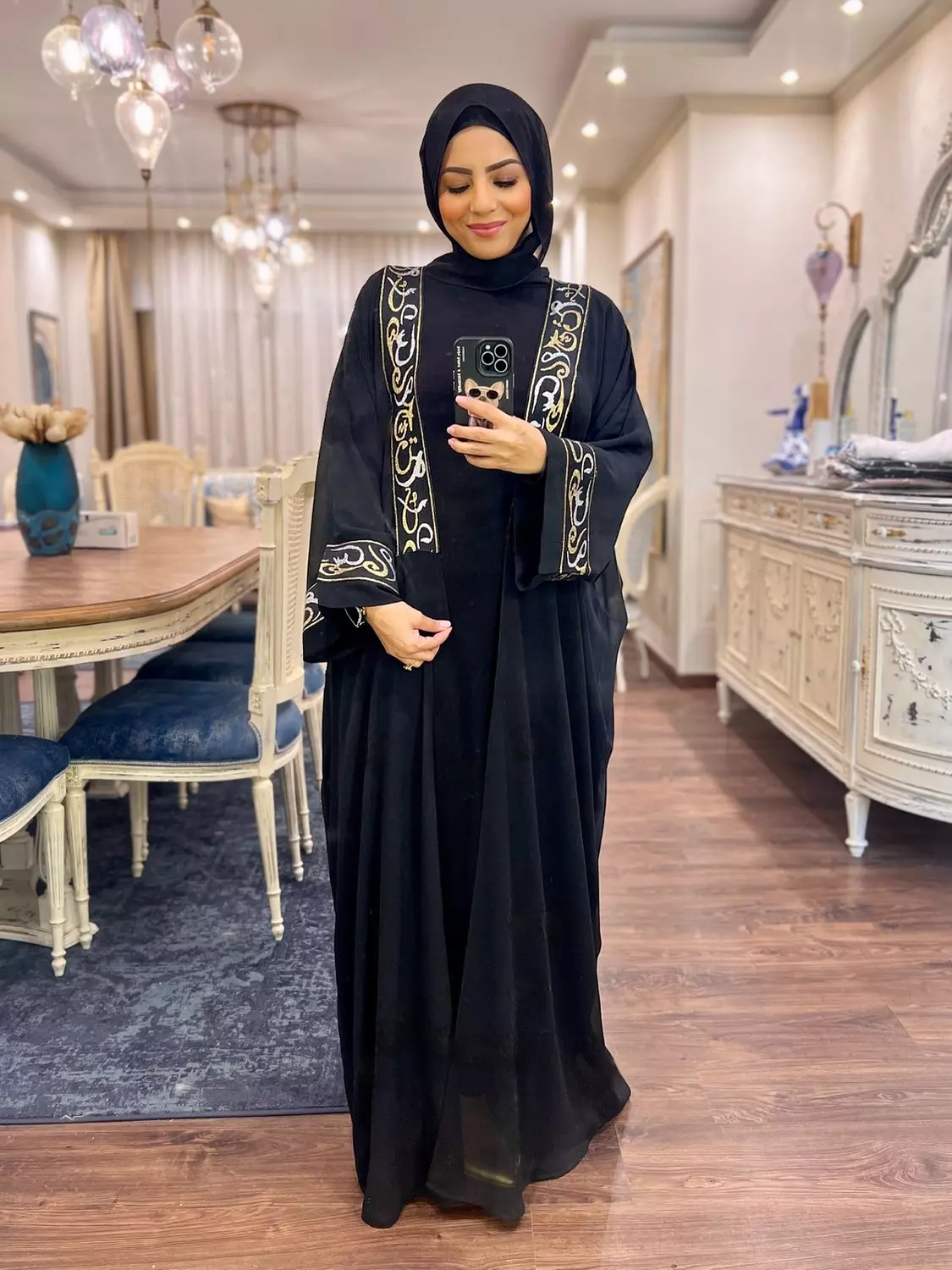 Chiffon Abaya with Arabic Embroidery - Black