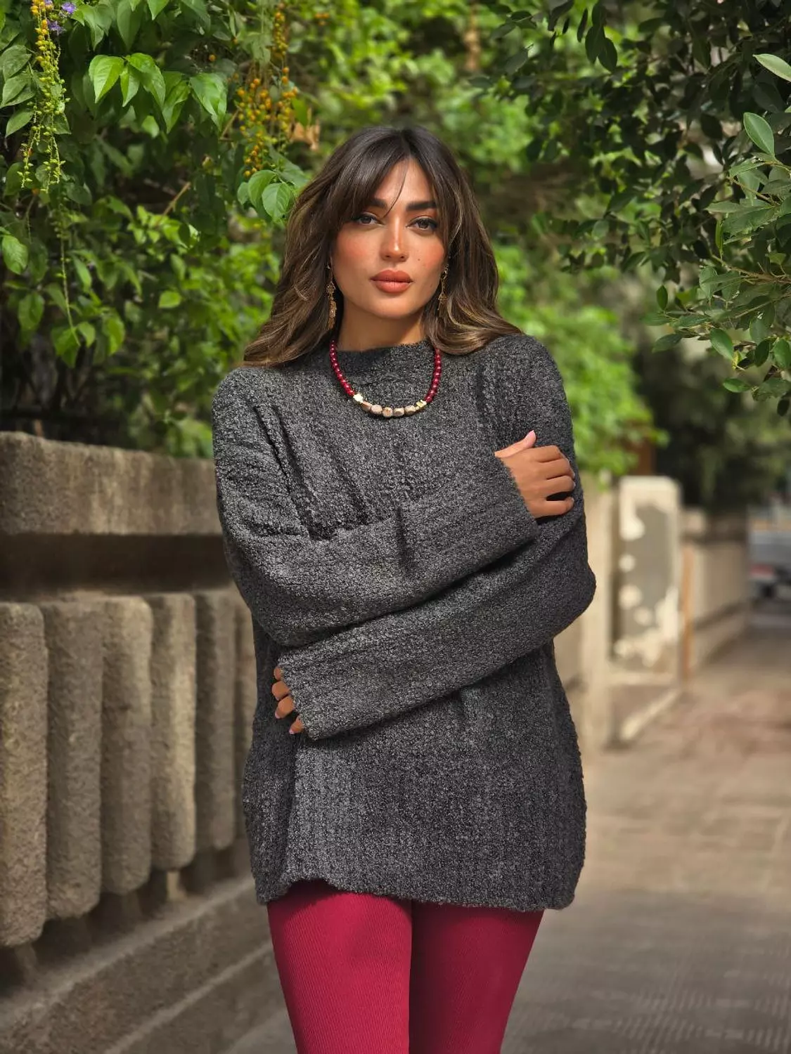 Nubby Textured Oversize Dark Grey Pullover  image