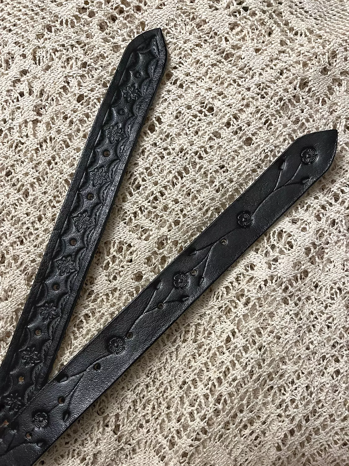 Tooled leather belt - flower branches 9