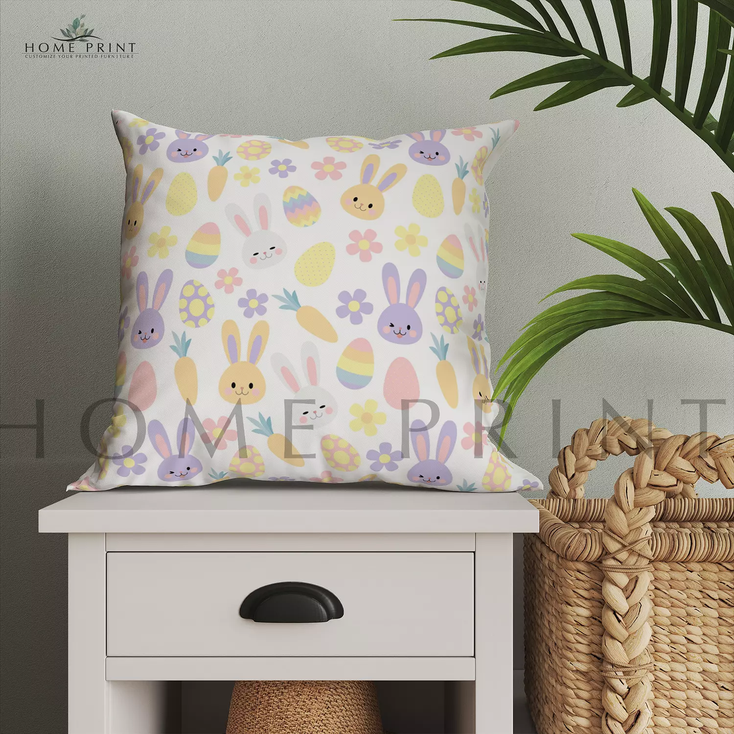 Easter Cushion - Easter Bunny and Flowers - Multi Color Pattern image