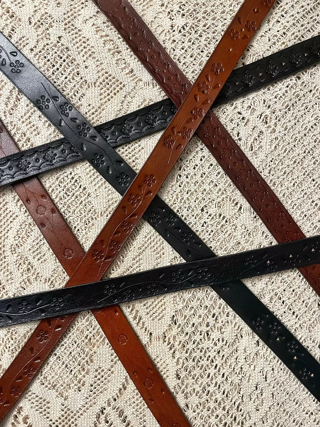 Tooled leather belt - Floral vine 16