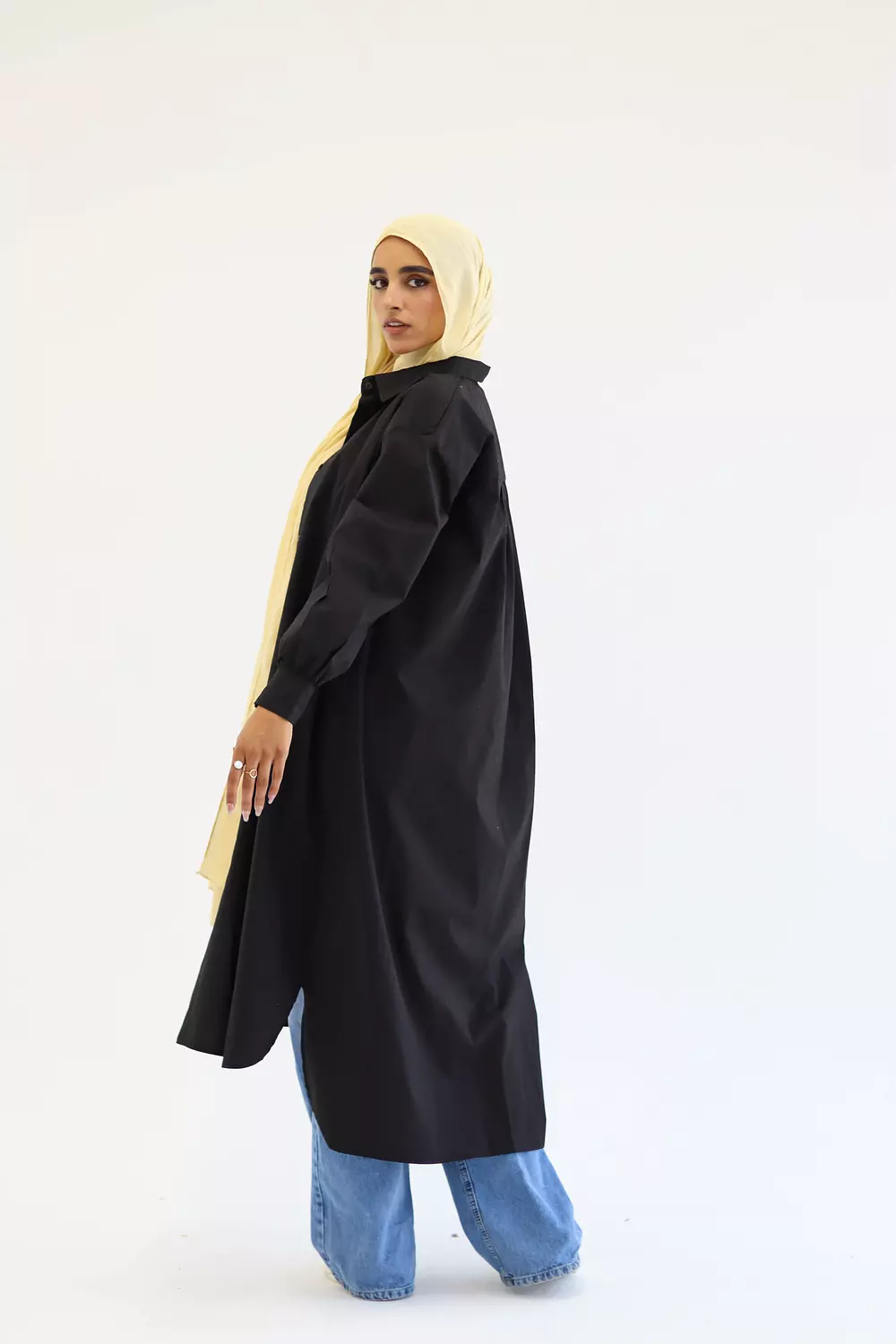 Poplin Cotton Long Shirt in Black 8