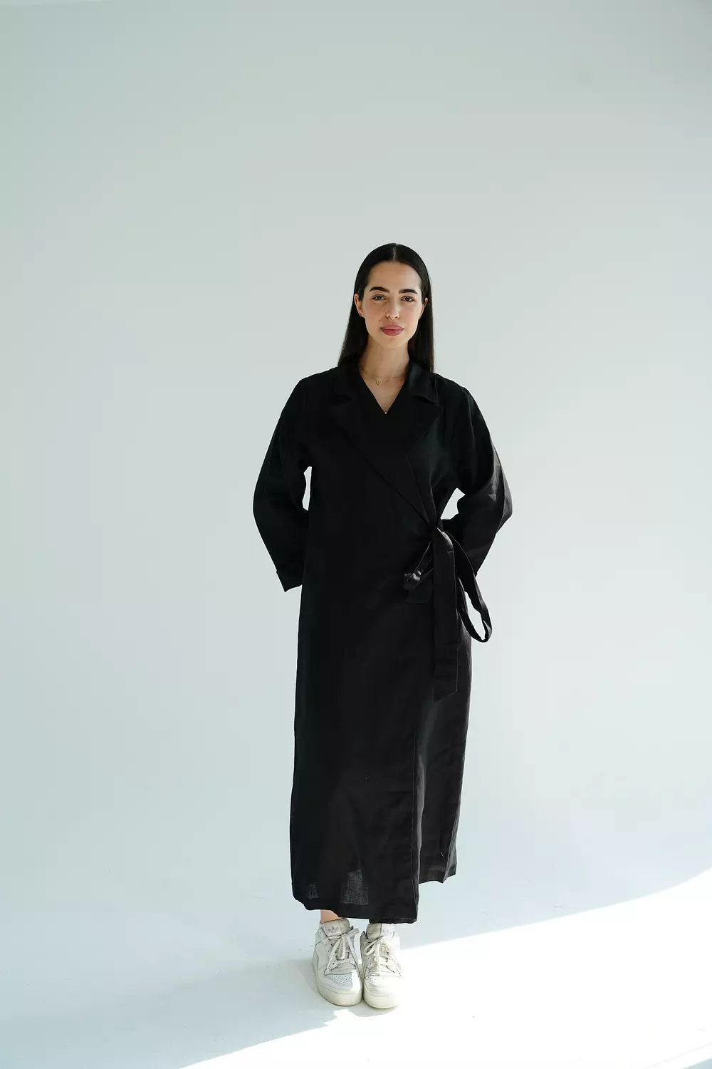 Black linen side-tie dress  hover image