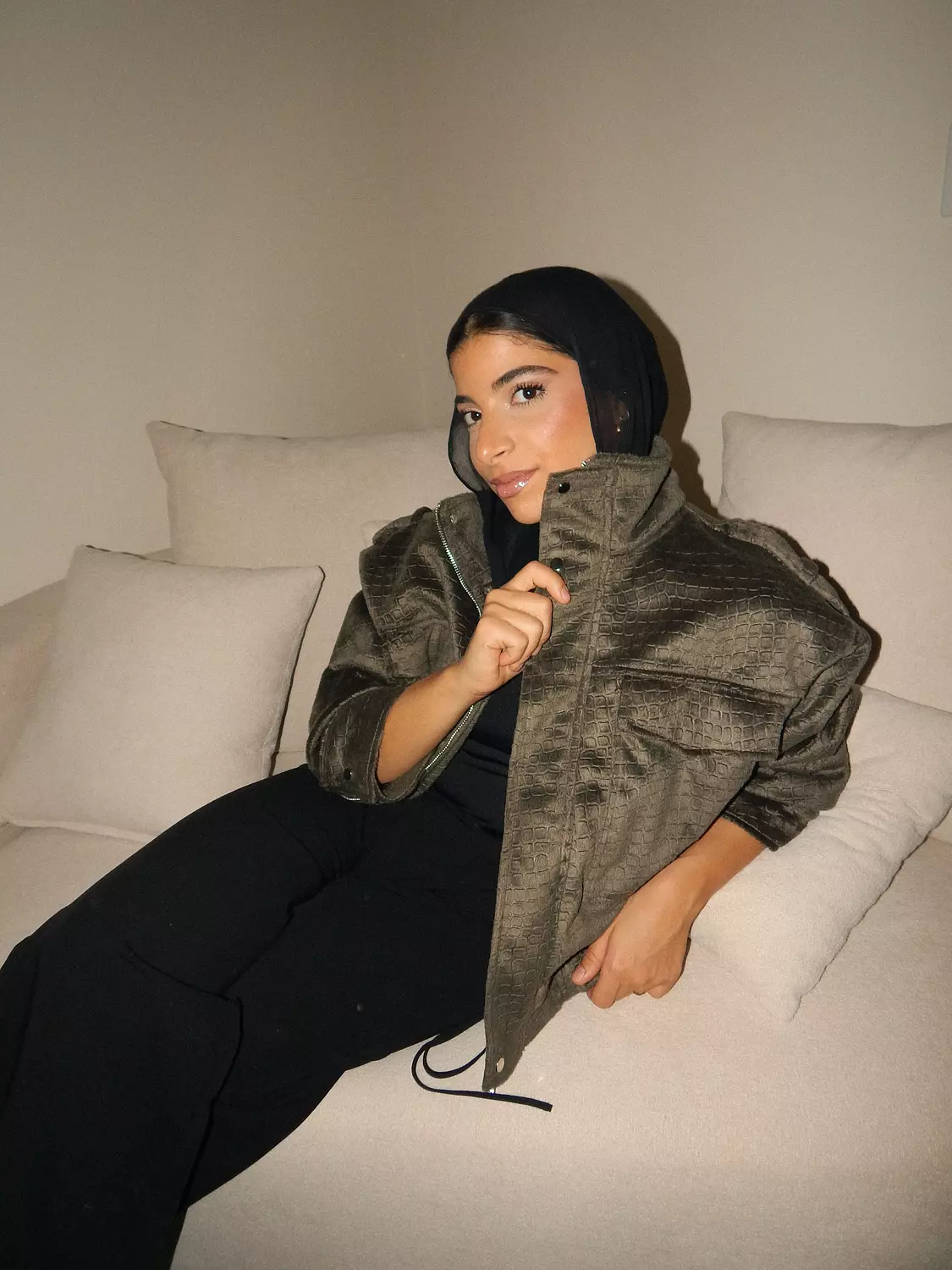 Olive Croco Suede Jacket hover image