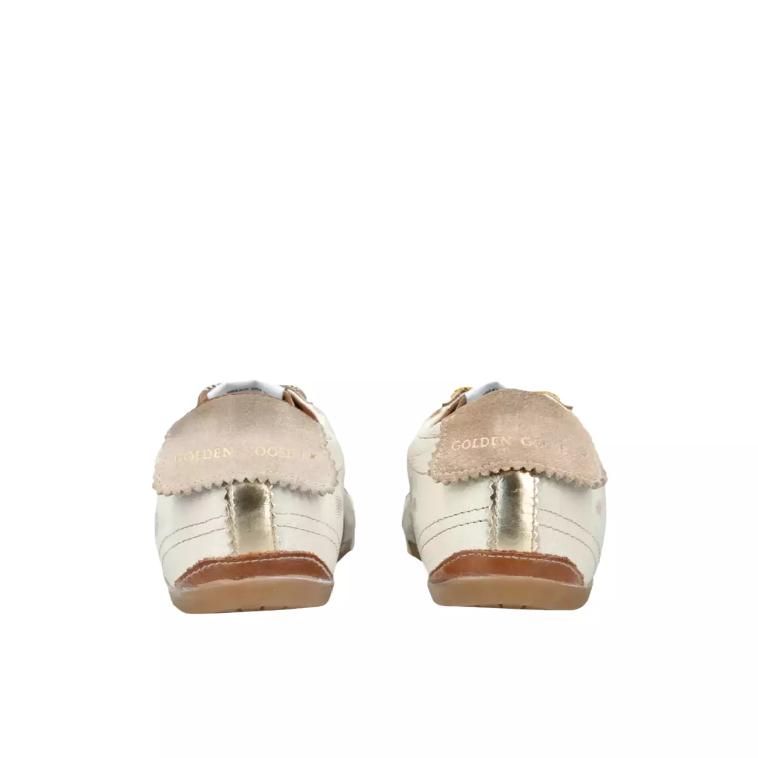 Golden Goose True-Star in white nappa leather with gold star and beige suede heel tab 3
