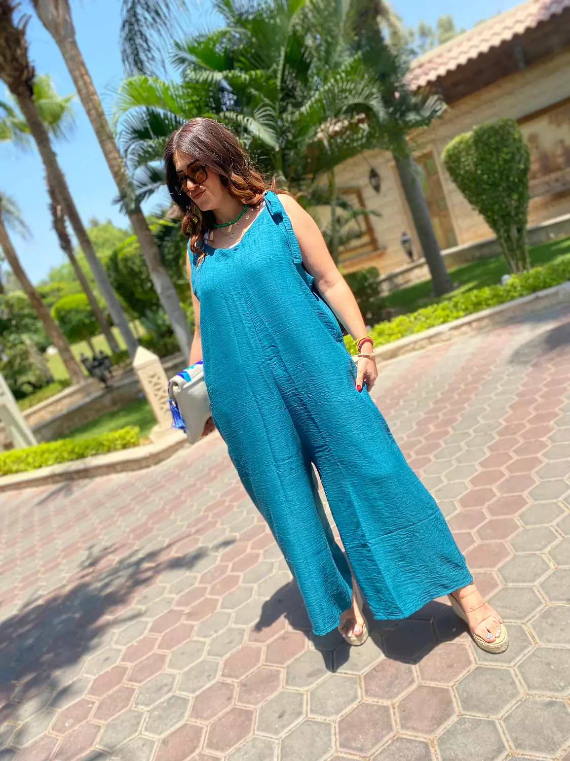 petroleum over size linen jumpsuit image