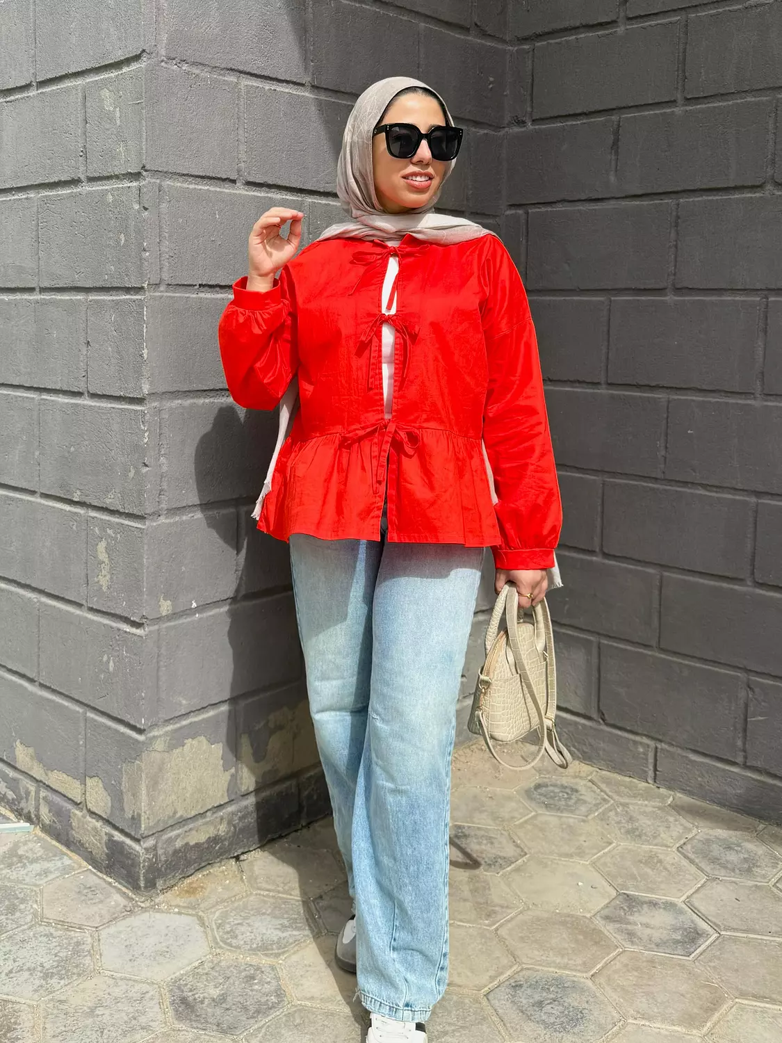 BOW BLOUSE IN HOT RED image
