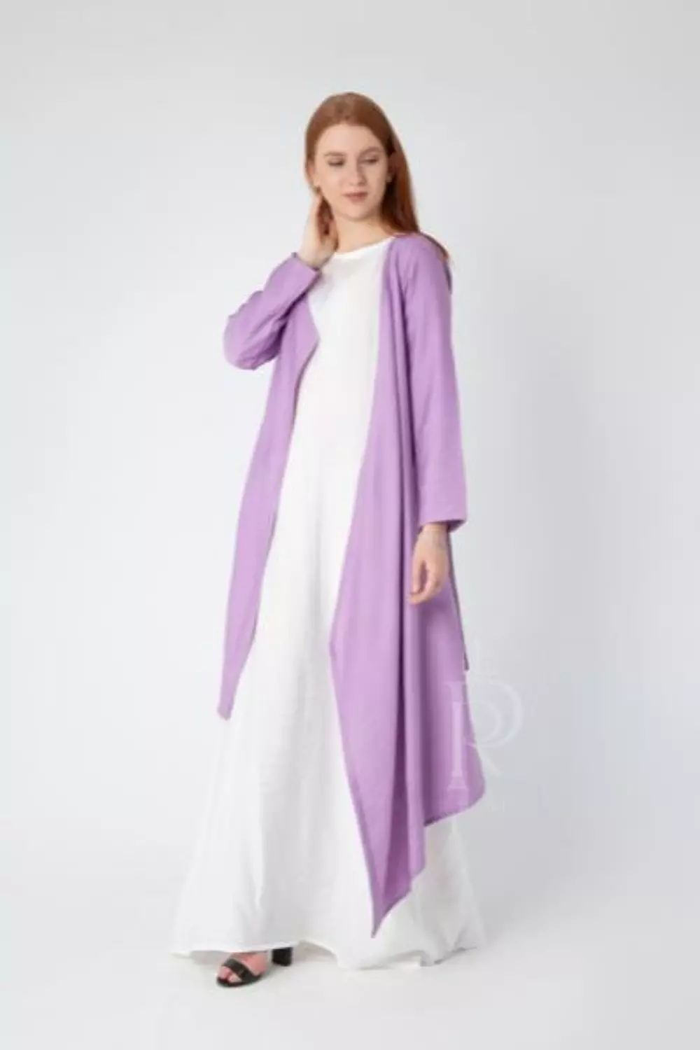 Knee level Linen Cardigan - light purple 2