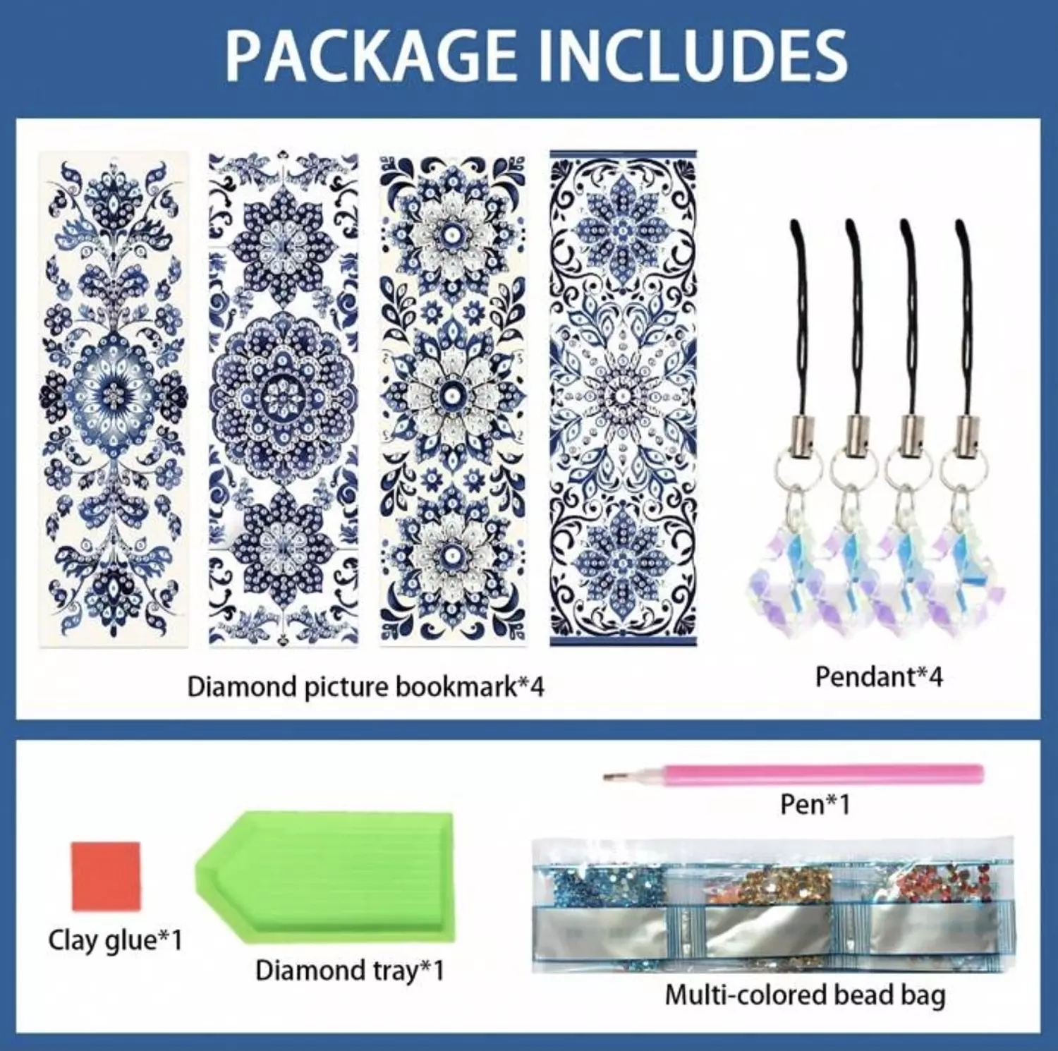 Diamond Painting Bookmarks- Blue Pattern 4