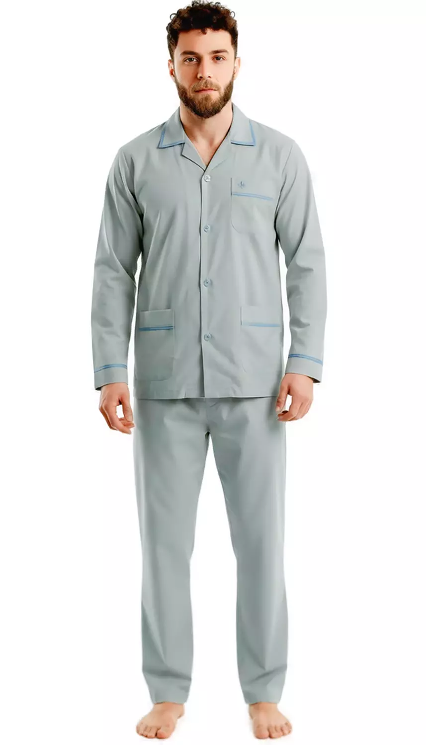 Men's Classic Long Sleeve Pajamas Set - 2454 - Gray image