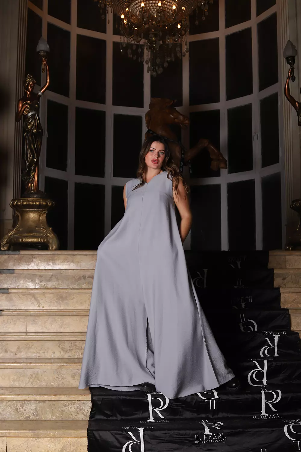 Wide Leg Linen Jumpsuit - gray 6