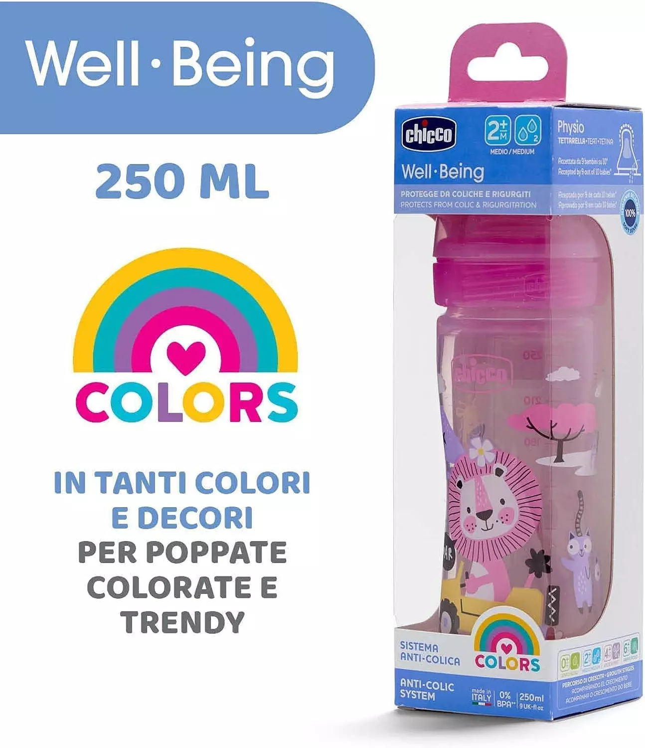 CHICCO WELL-BEING FEEDING BOTTLE 250 ML +2M PINK 7