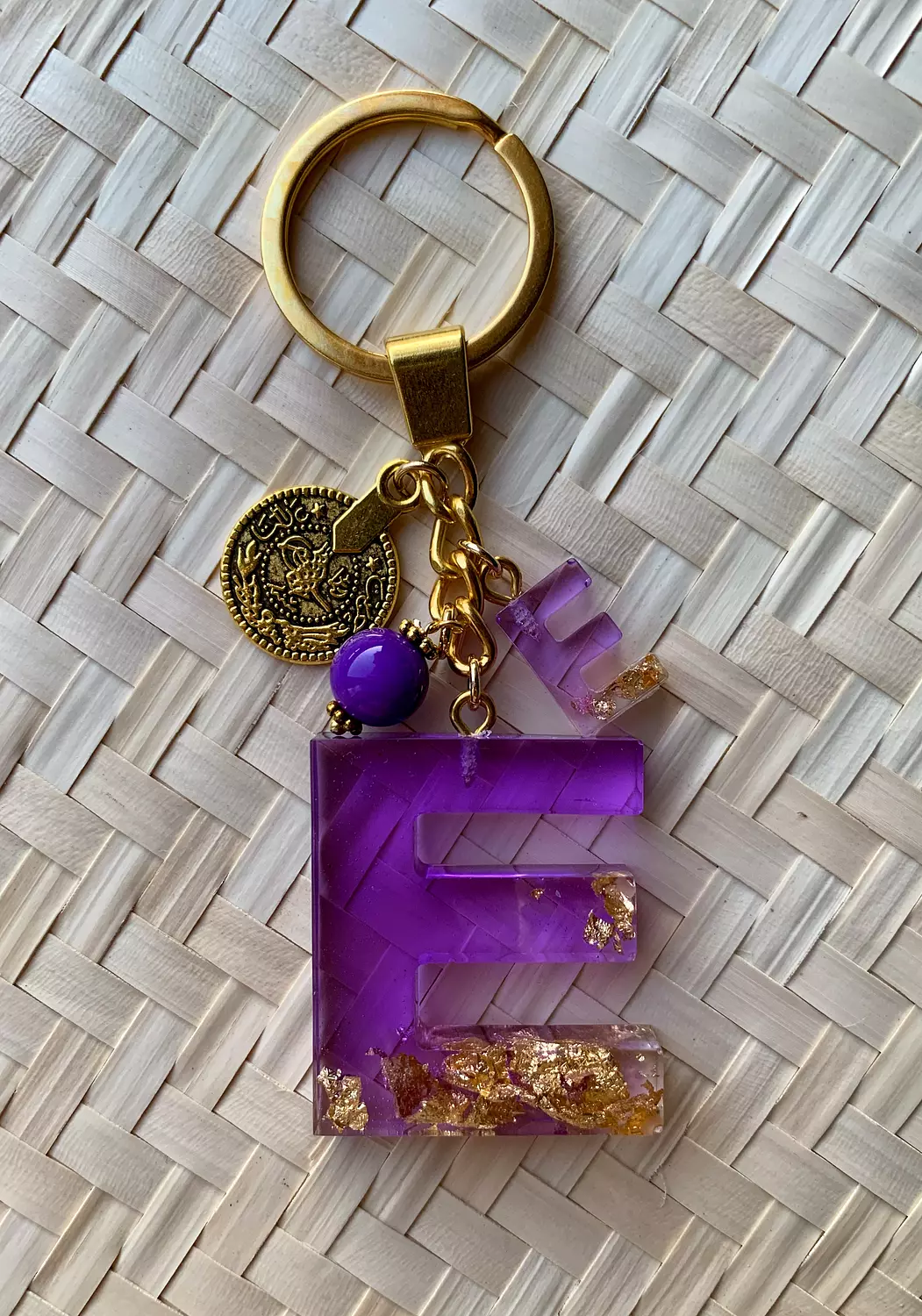 Resin Letters Keychain ( Purple & Gold ) "By Order" 4