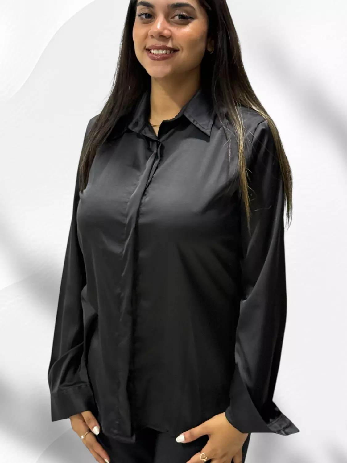 Fashion Satin Shirt- Black 3