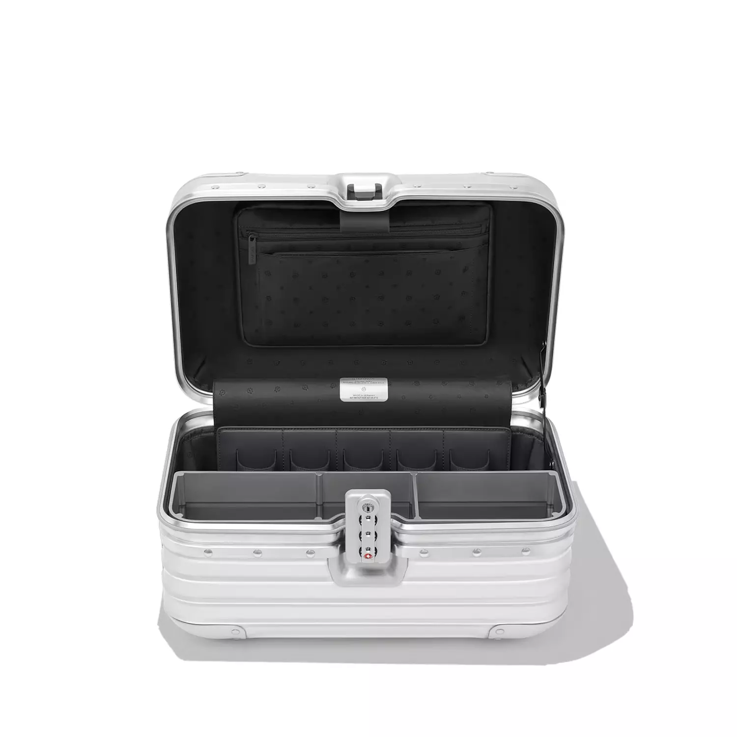 Silver Rimowa Topas Stealth Beauty Case made from an aluminum 2