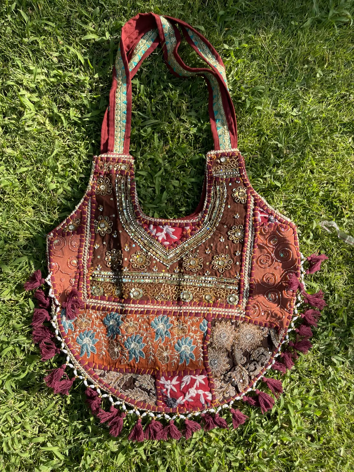 Circular Indian boho bag - Burgundy Double face  image
