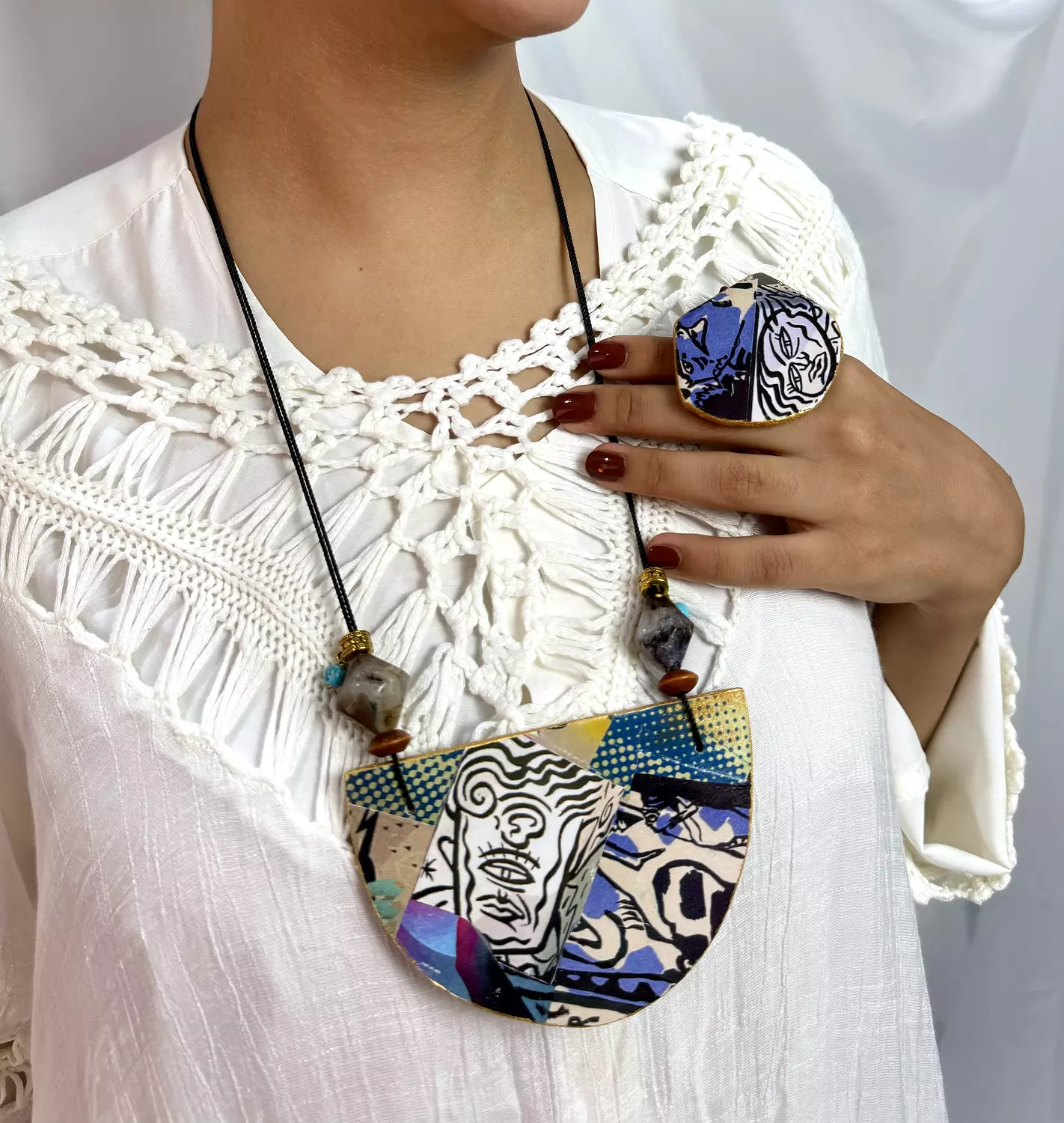 Mixed Media reversible necklace & ring by R.A.jewelry 4
