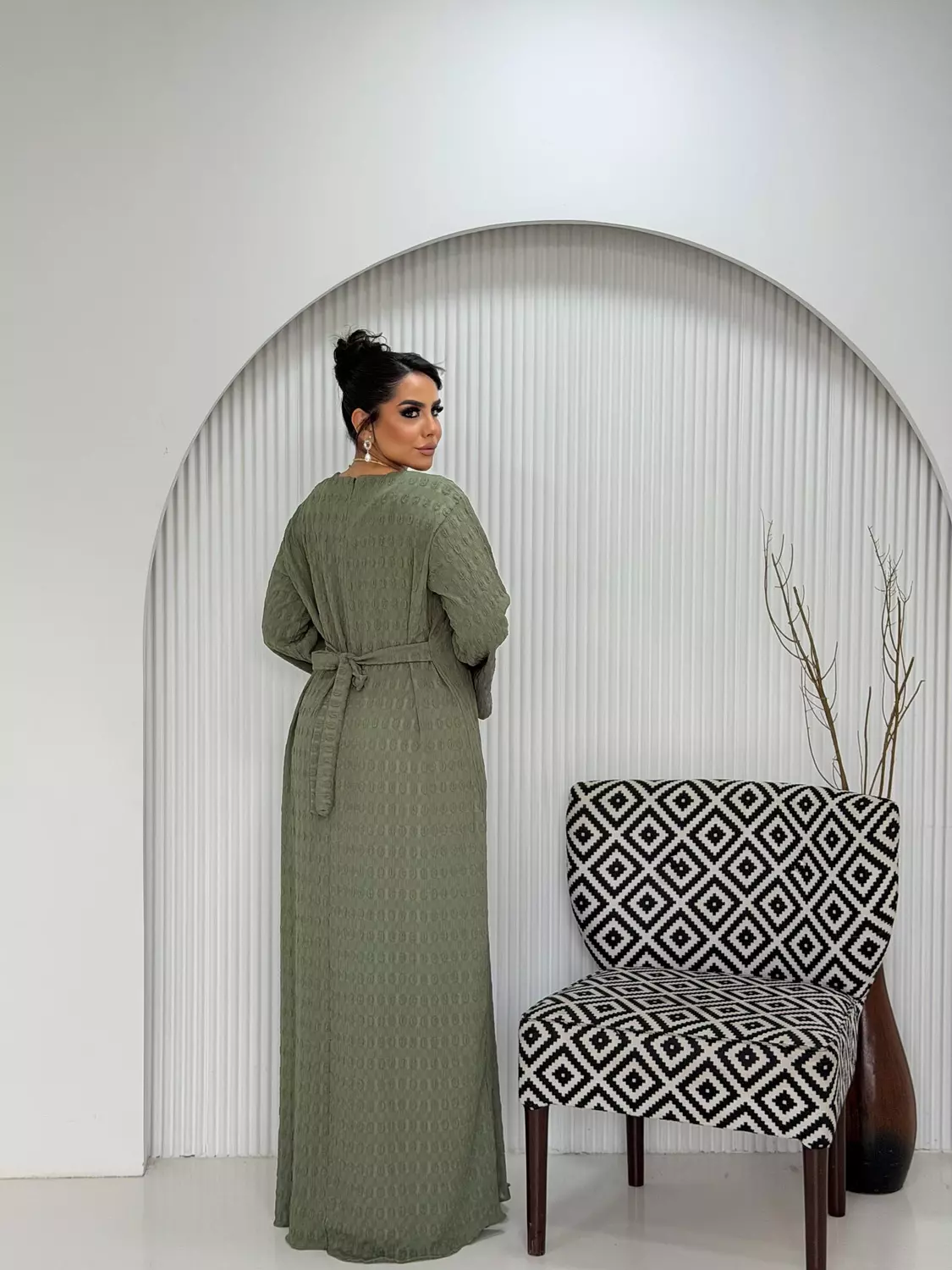 Allure Textured Dress In Olive 2