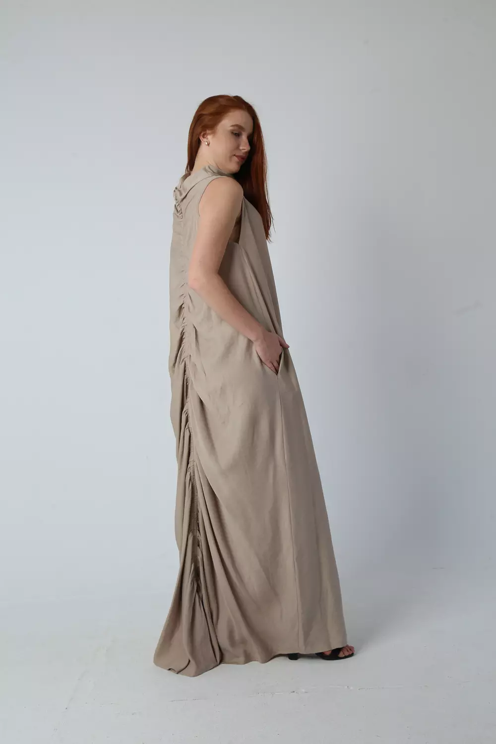 Ruched Maxi Dress - Beige 3