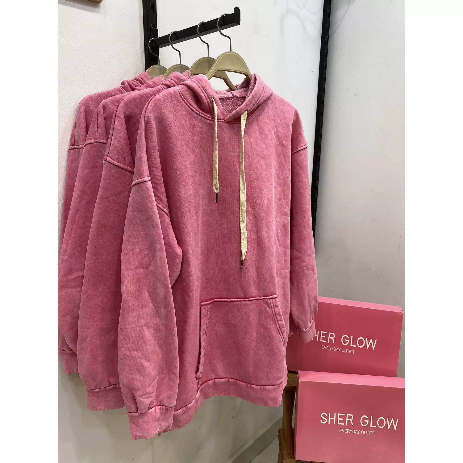 Pink acid washed hoodie hover image