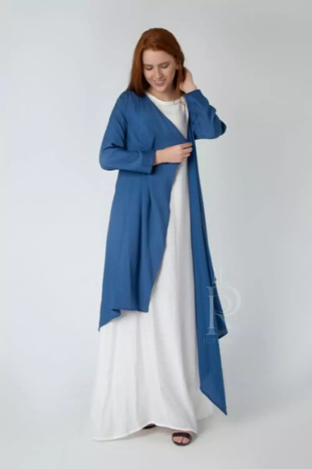 Knee level Linen Cardigan - Blue image