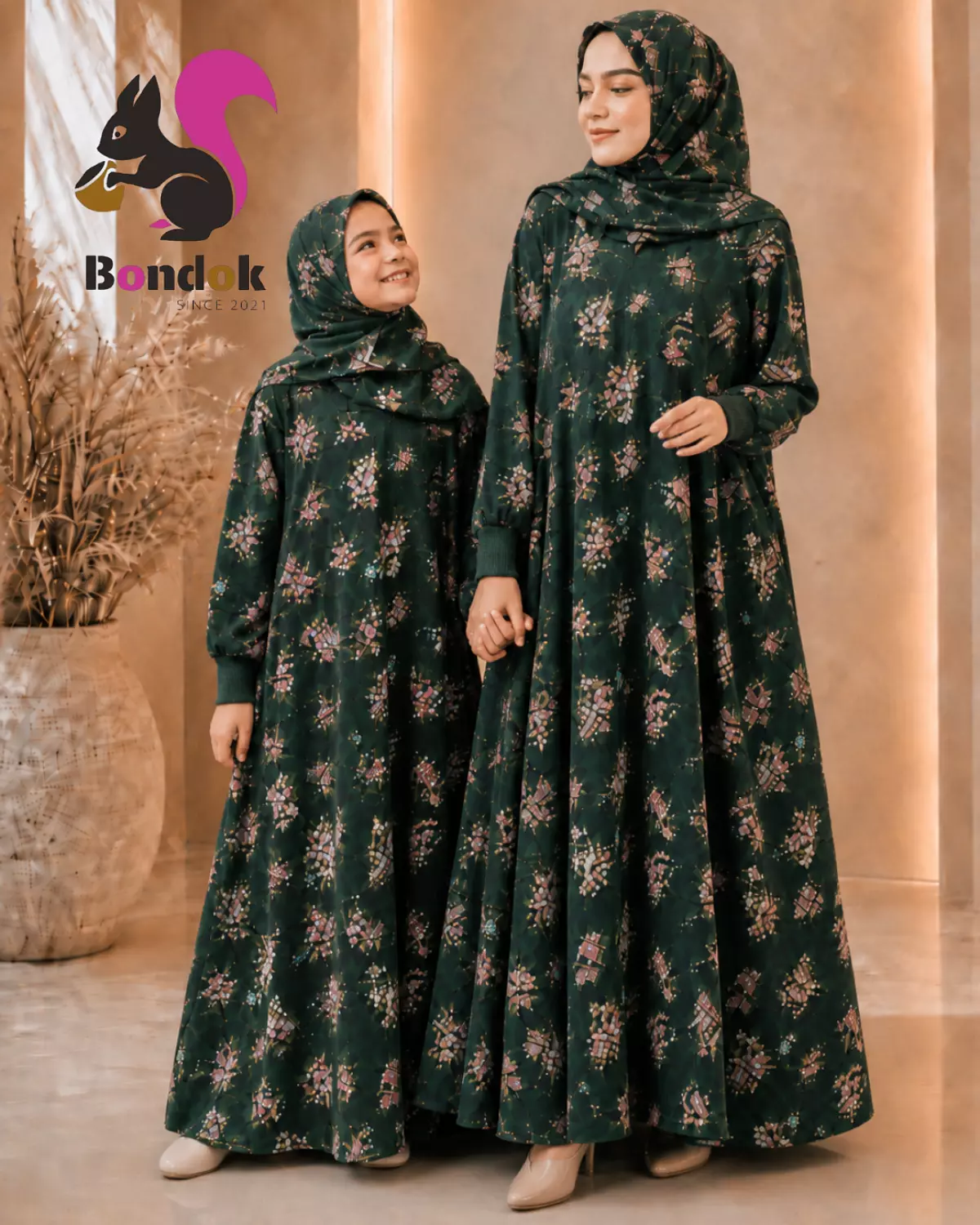 Esdal  Women's- Kids Matching Floral Print Abaya with Matching Hijab 7