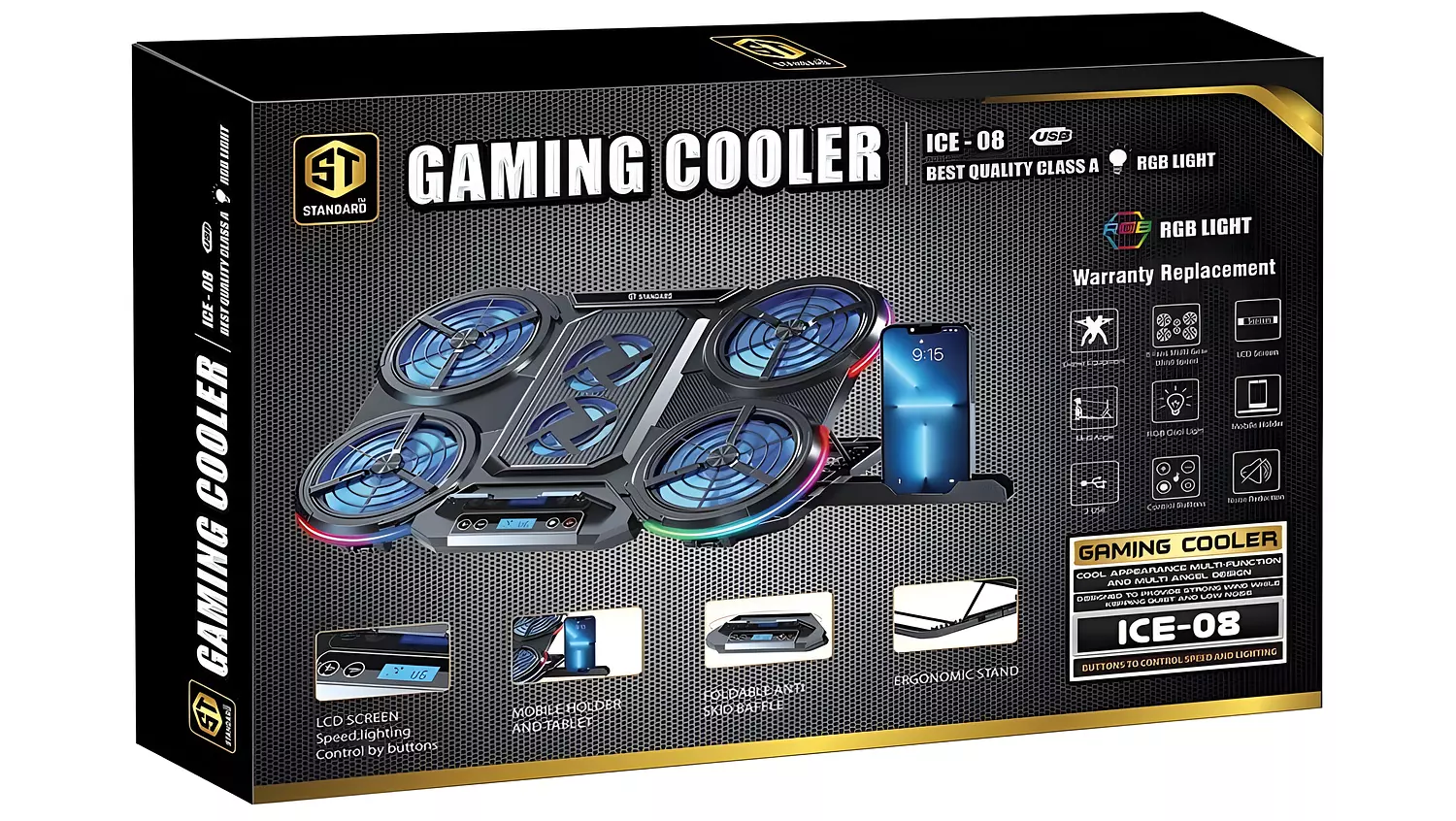 ST STANDARD ICE-08 Laptop Cooler with RGB & 2 USB Ports - Black 5