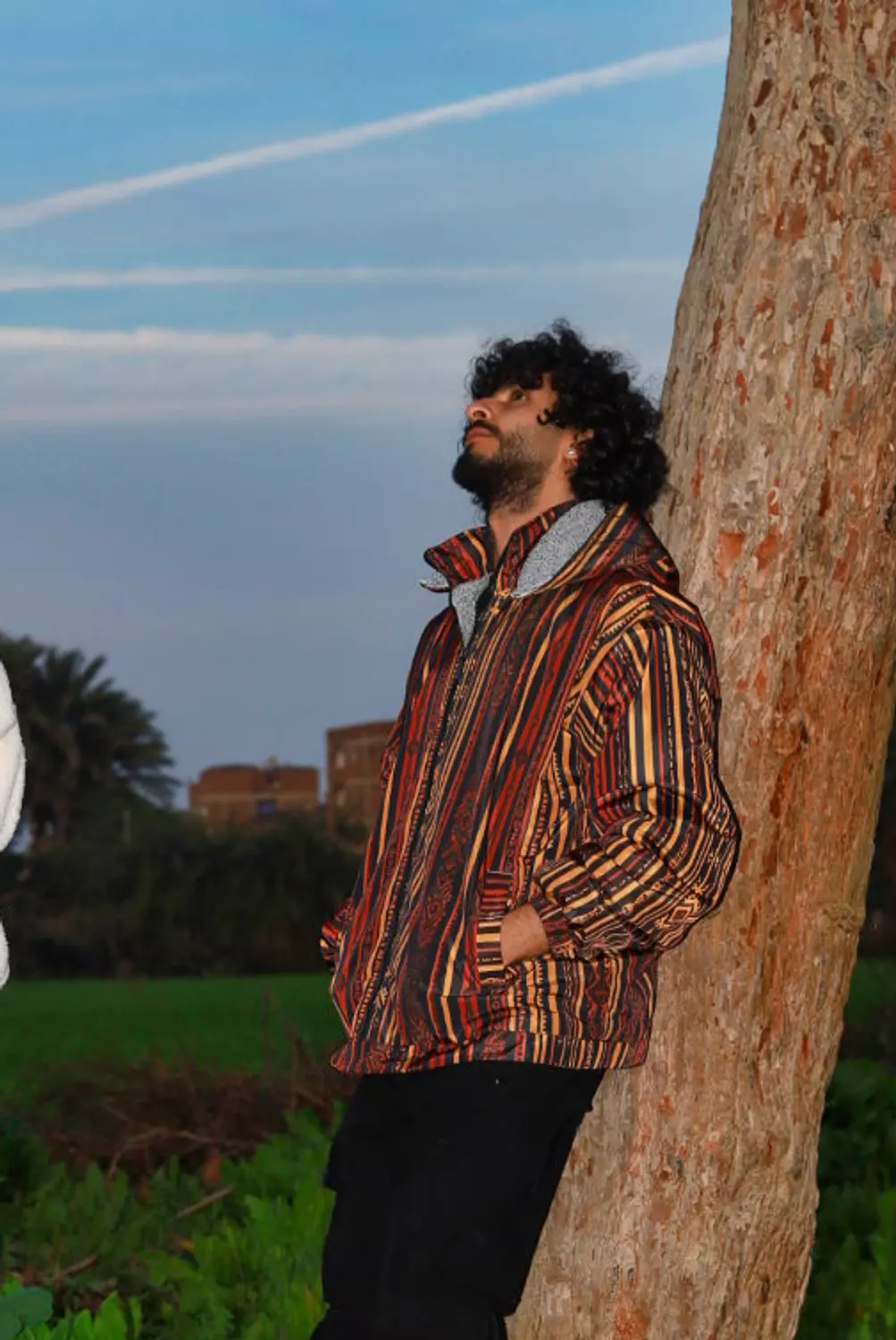 Hooded Warm Colored Patterned Ethnic Bomber Jacket 1