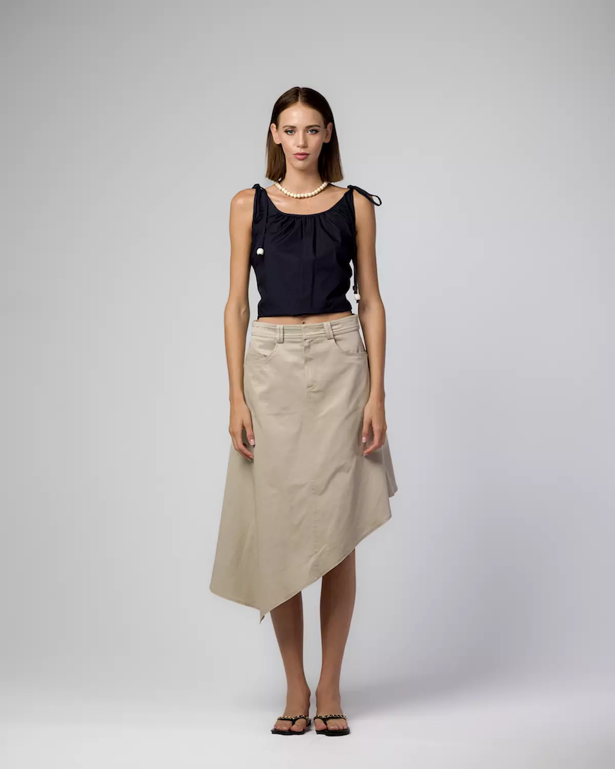 BEIGE GABARDINE ASYMMETRIC SKIRT image