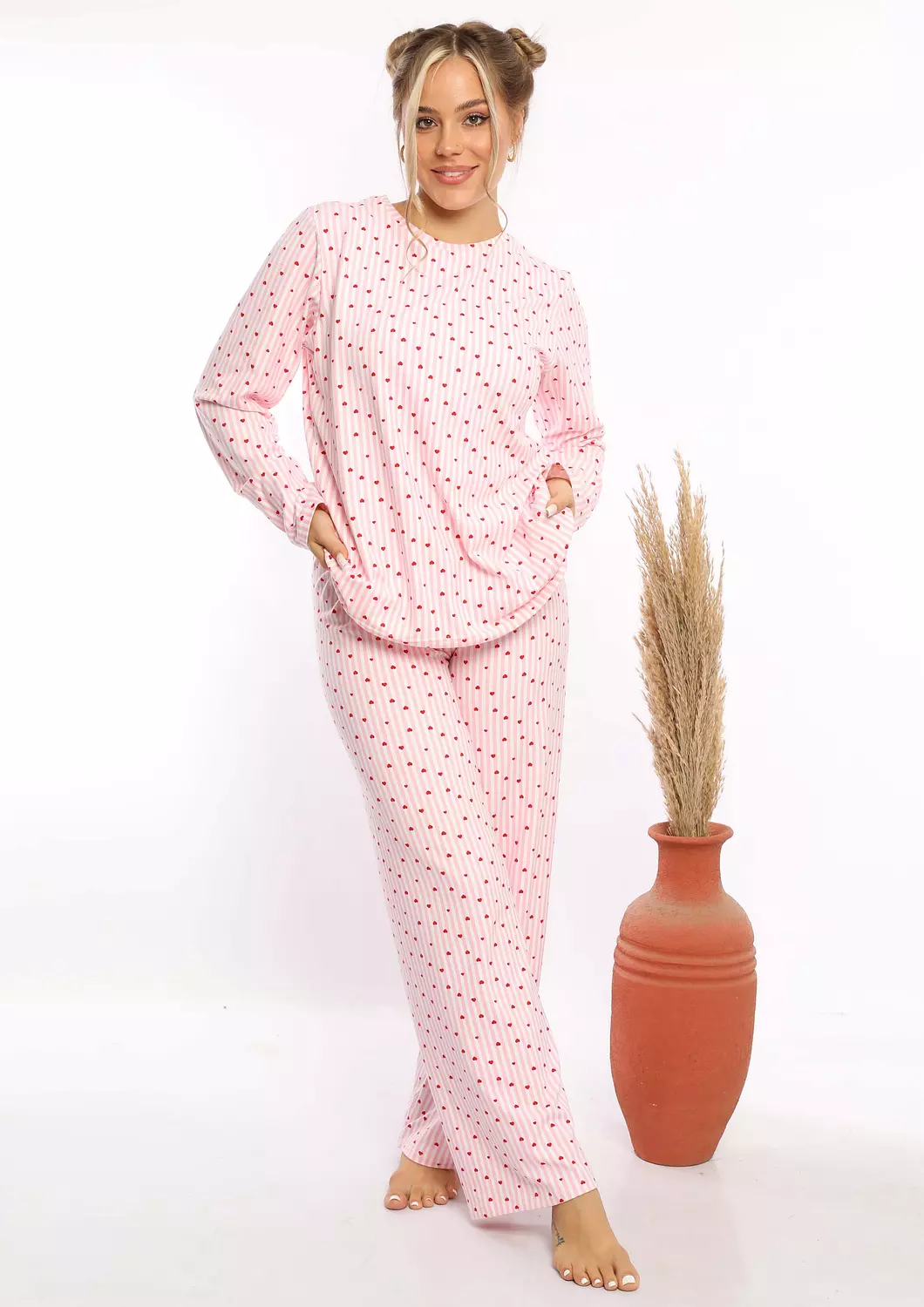 C331 PINK HEARTS LONG SLEEVES PAJAMA SET  image
