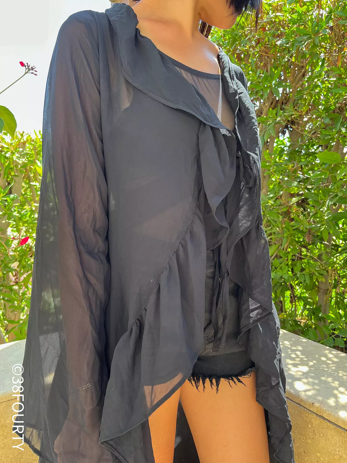 Ruffled Full Coverup -Black hover image