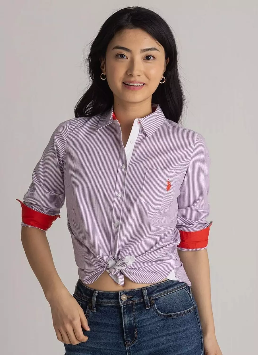 U.S. Polo Assn. Women’s Striped Tie-Front Shirt image