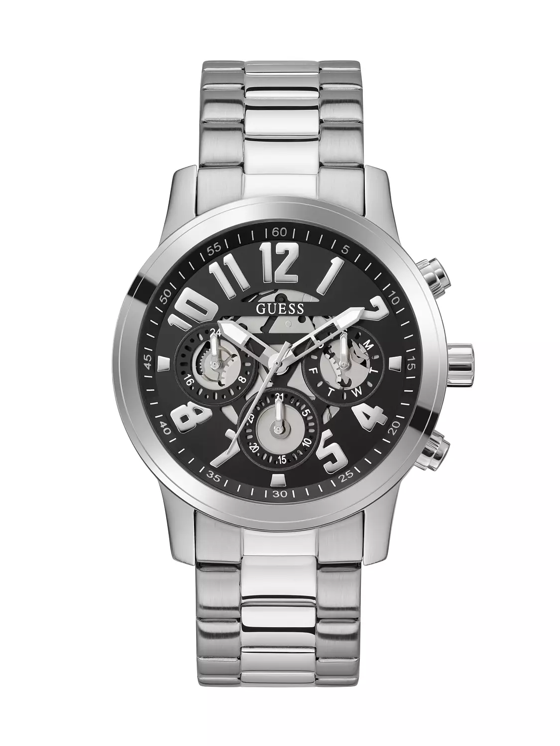 GUESS GW0627G1 ANALOG WATCH Men's Black Sunray Dial Silver Round Case/Silver  Stainless Steel Bracelet