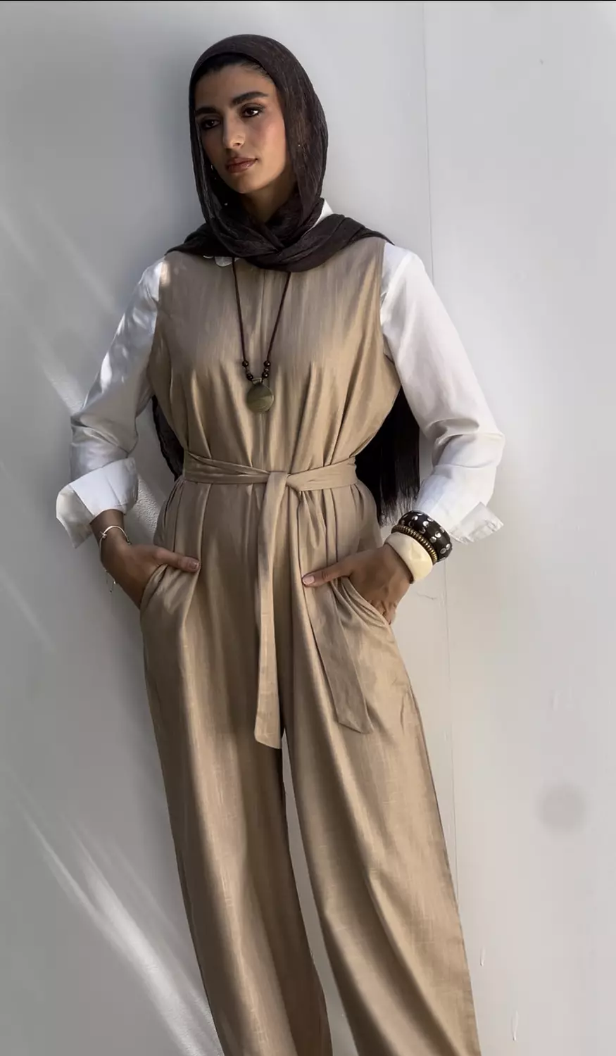 Linen Jumpsuit in Beige 2