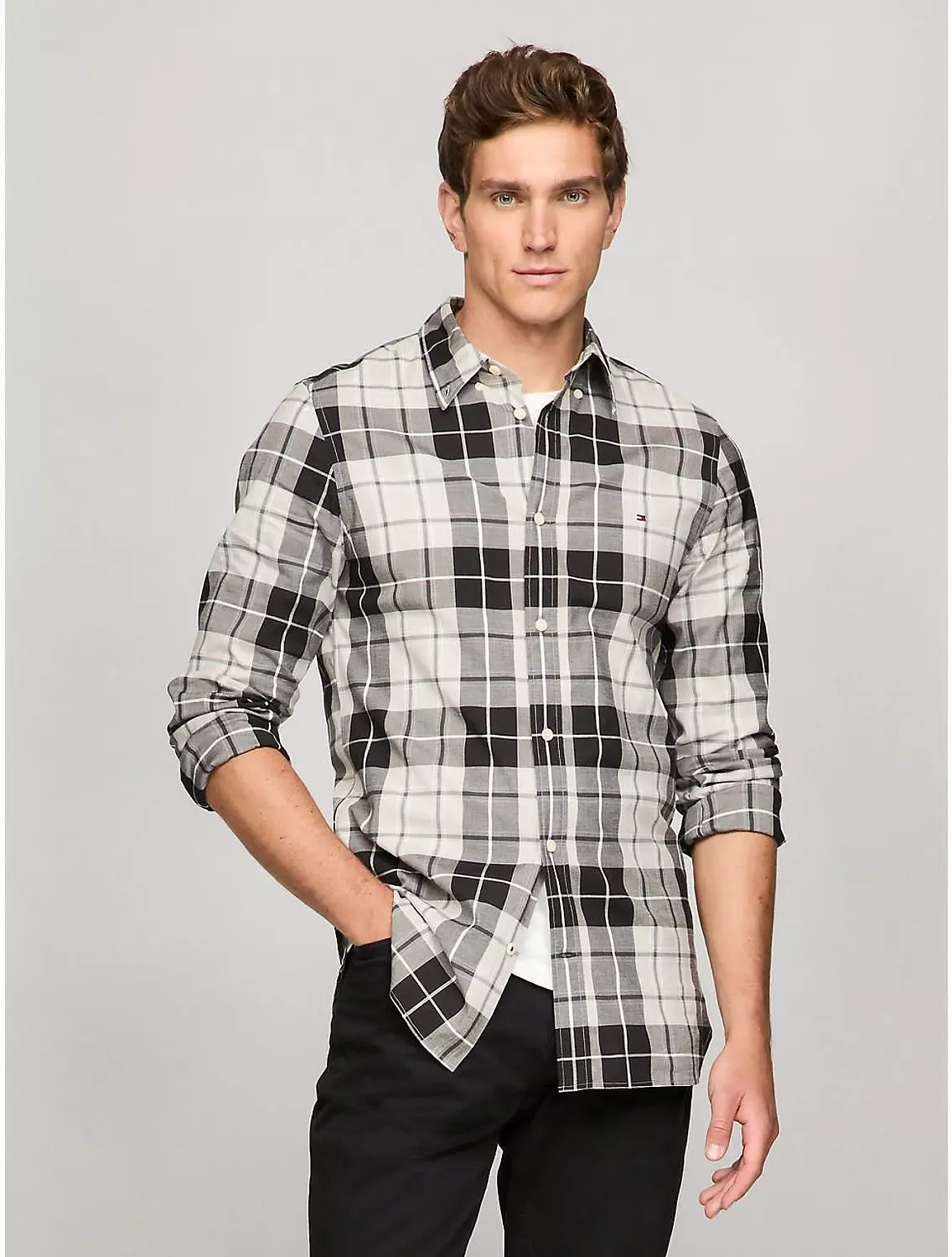 Slim Fit THFlex Plaid Poplin Shirt image