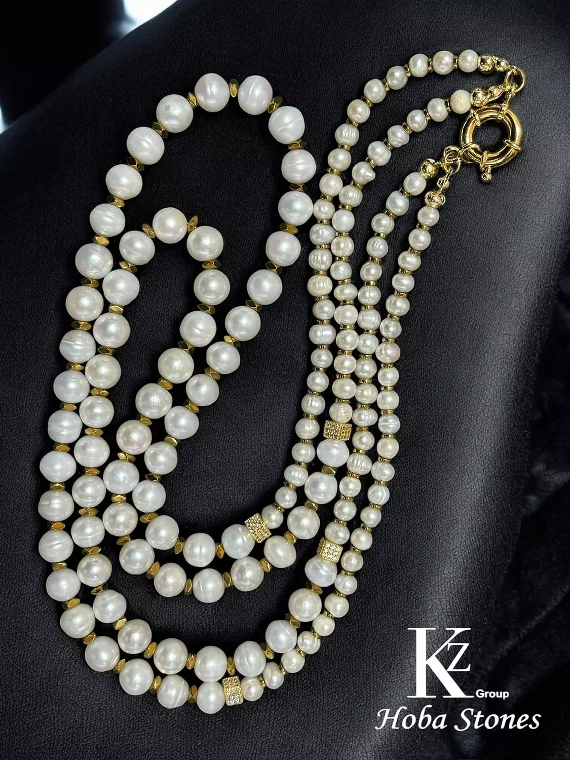 Pearl necklace double with hematite separators and 60cm long image
