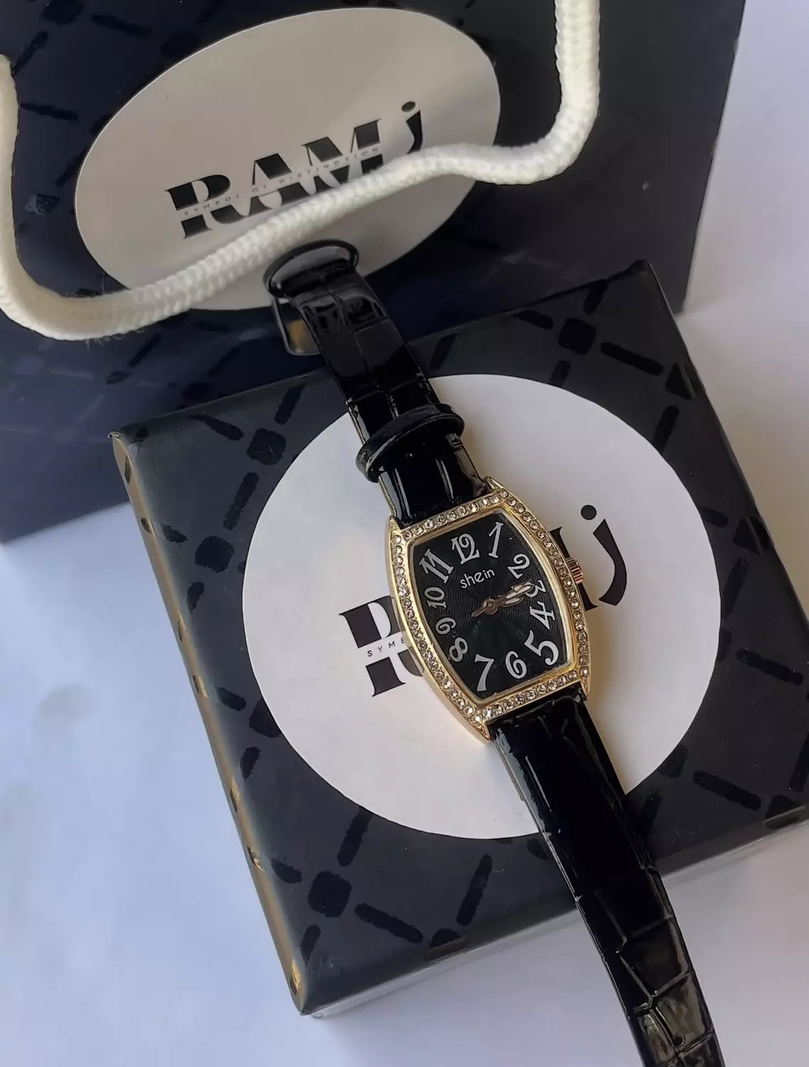 Black leather watch hover image