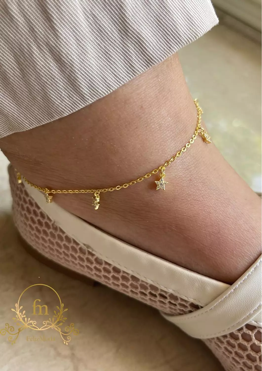 Gold stars silver anklet gold plated image