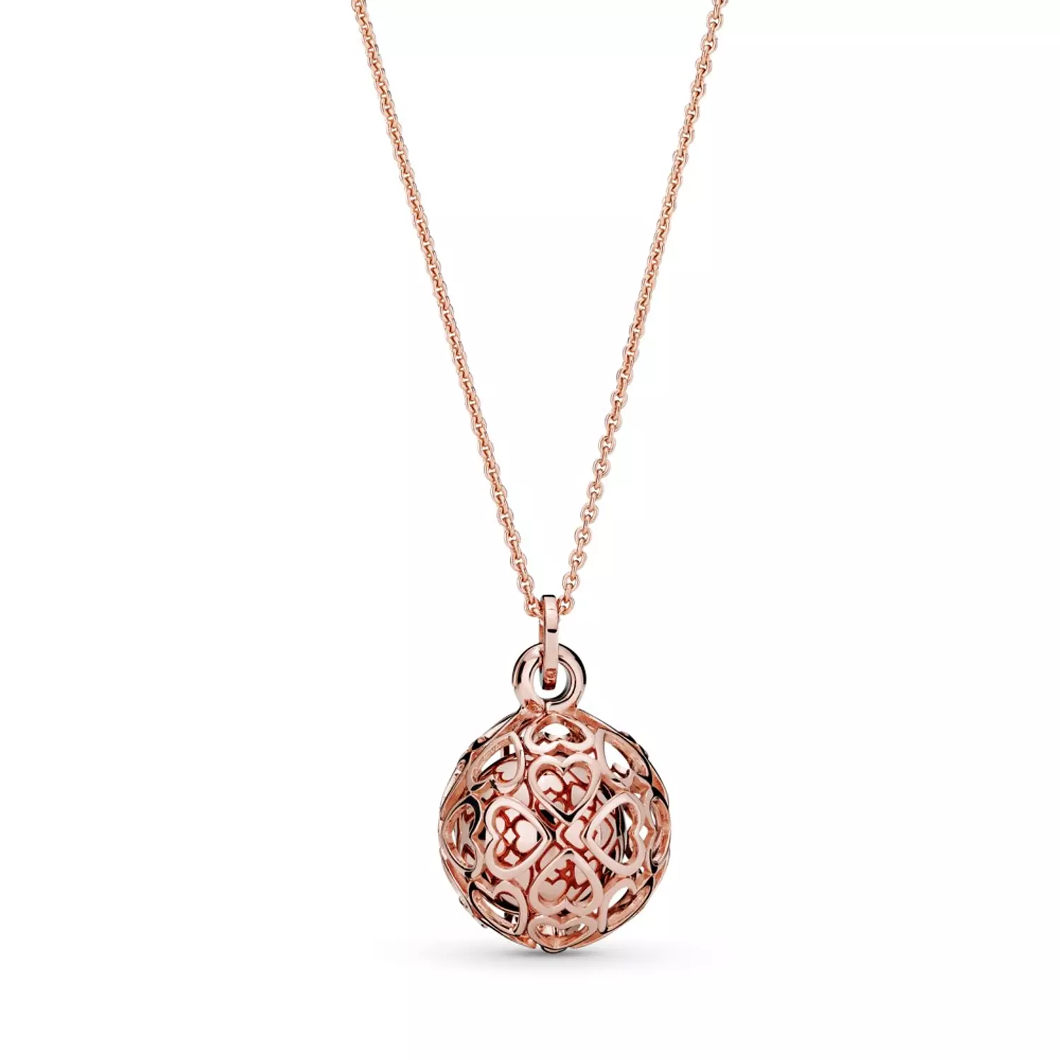 Hearts PANDORA Rose pendant with chime effect and necklace