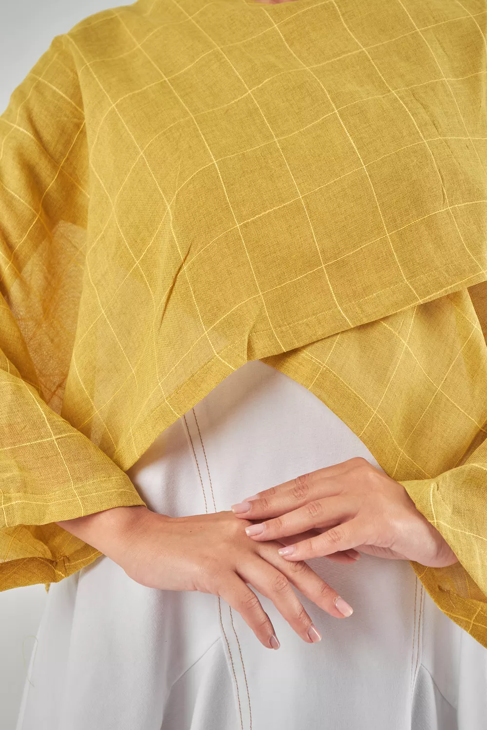 Yellow Cropped Mesh Linen Top  5