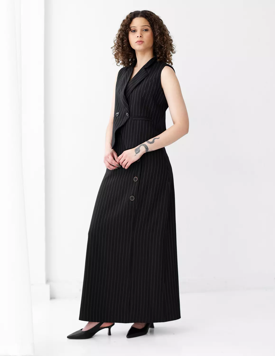Striped Black A-line long skirt  2