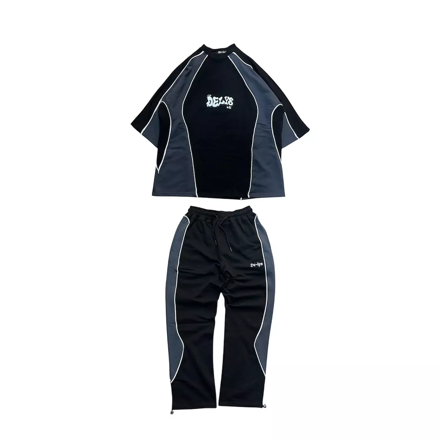 De-lys slices  box fit suit Black & Grey with white stripe image