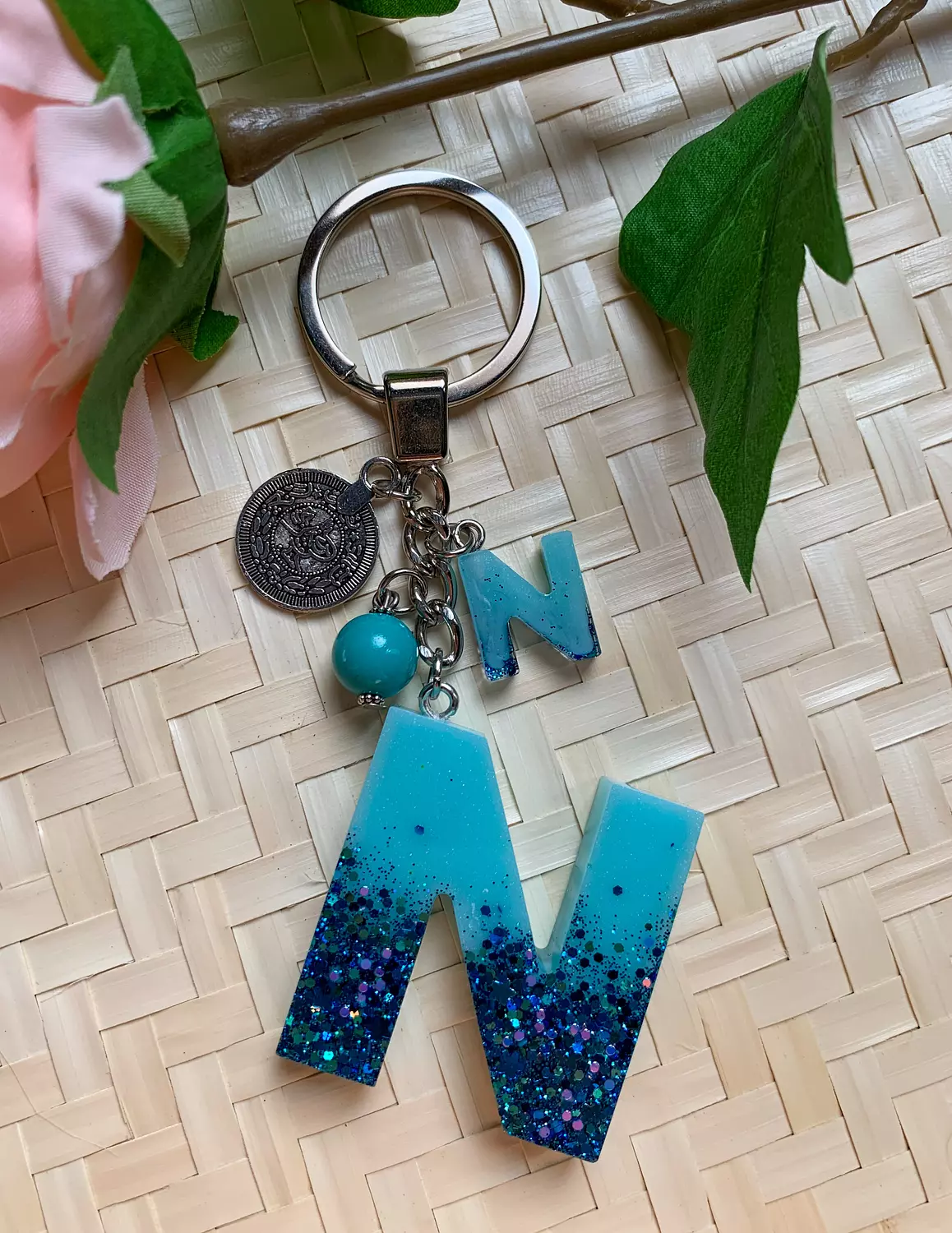 Resin Letters Keychain ( Glitter Blue ) "By Order" 13
