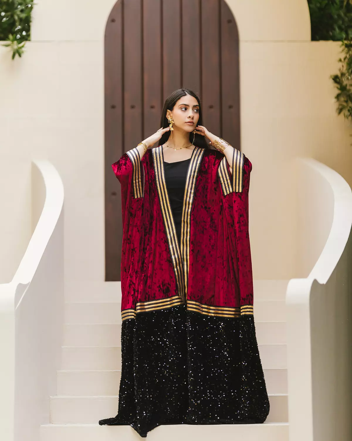 Dark Red velvet kaftan  2