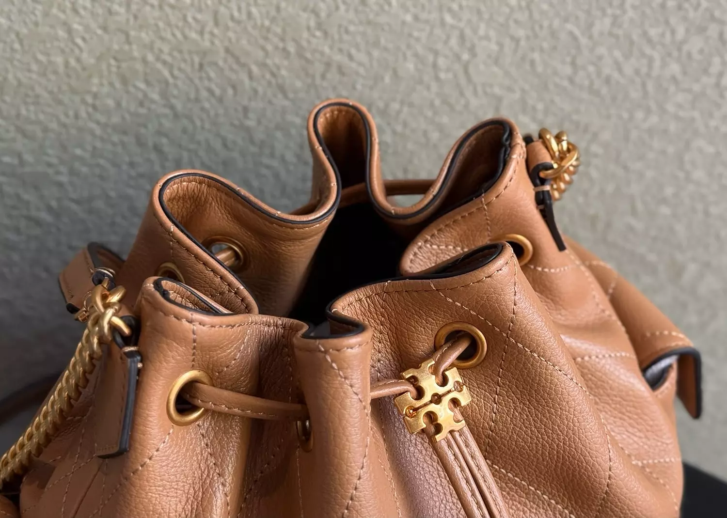 Tory Burch Charlie Quilted Drawstring Bucket Bag. hover image