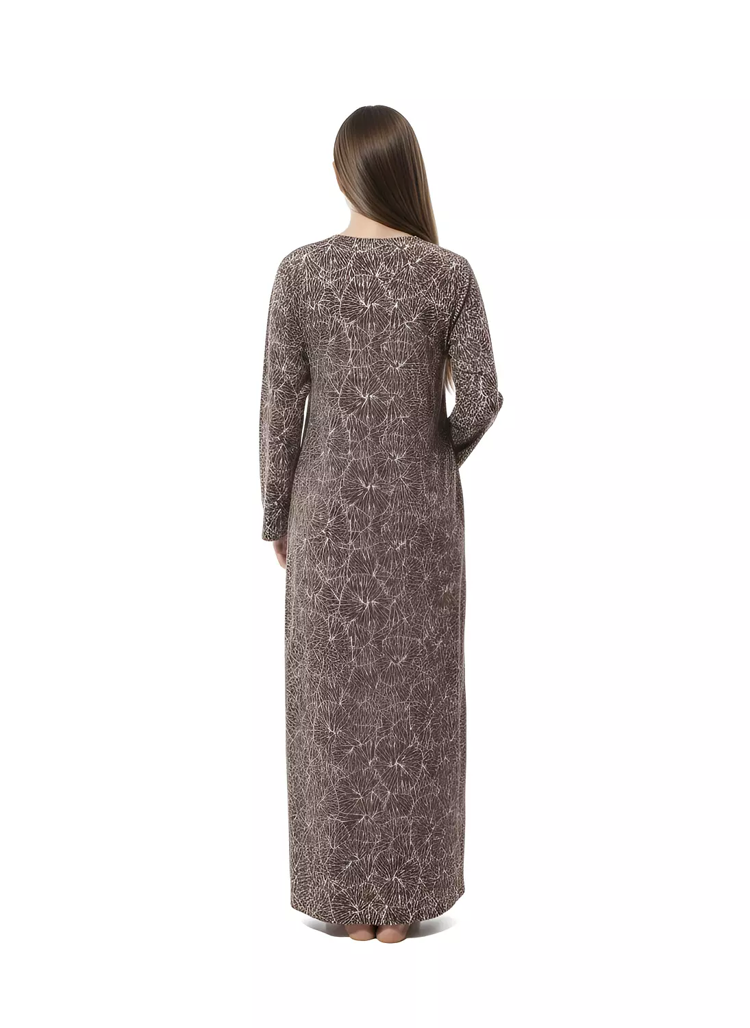 Shorto Women's Fleece Circle Leaves Printed Nightgown - 2649 - Brown - 1 4