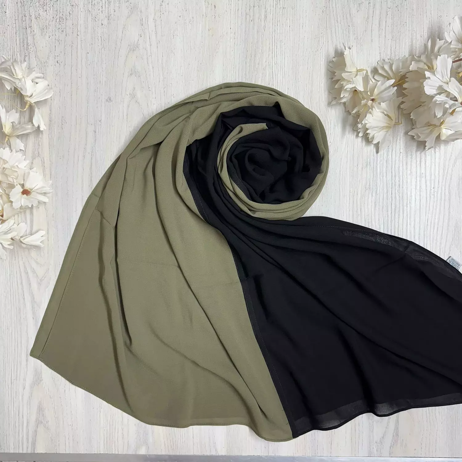 Mirage Hijab- ( Black | Green 055)  image