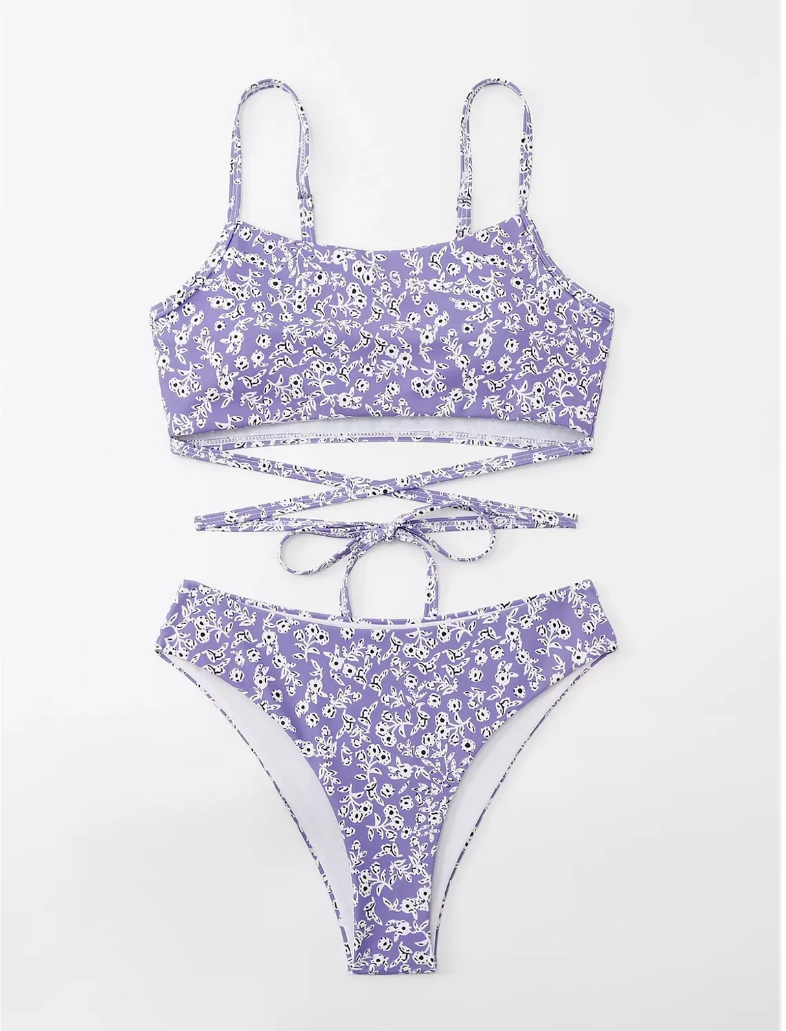 SHEIN Swim Summer Beach Ditsy Floral Crisscross Tie Back Bikini image