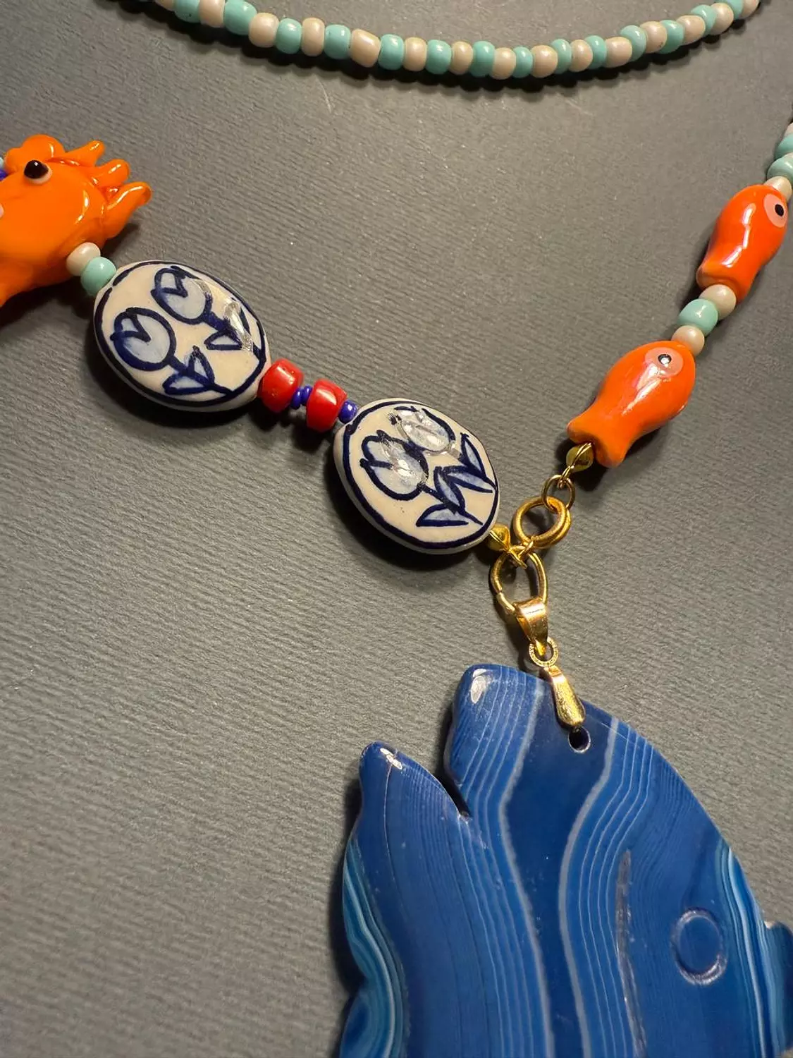 Long blue Fish necklace 4