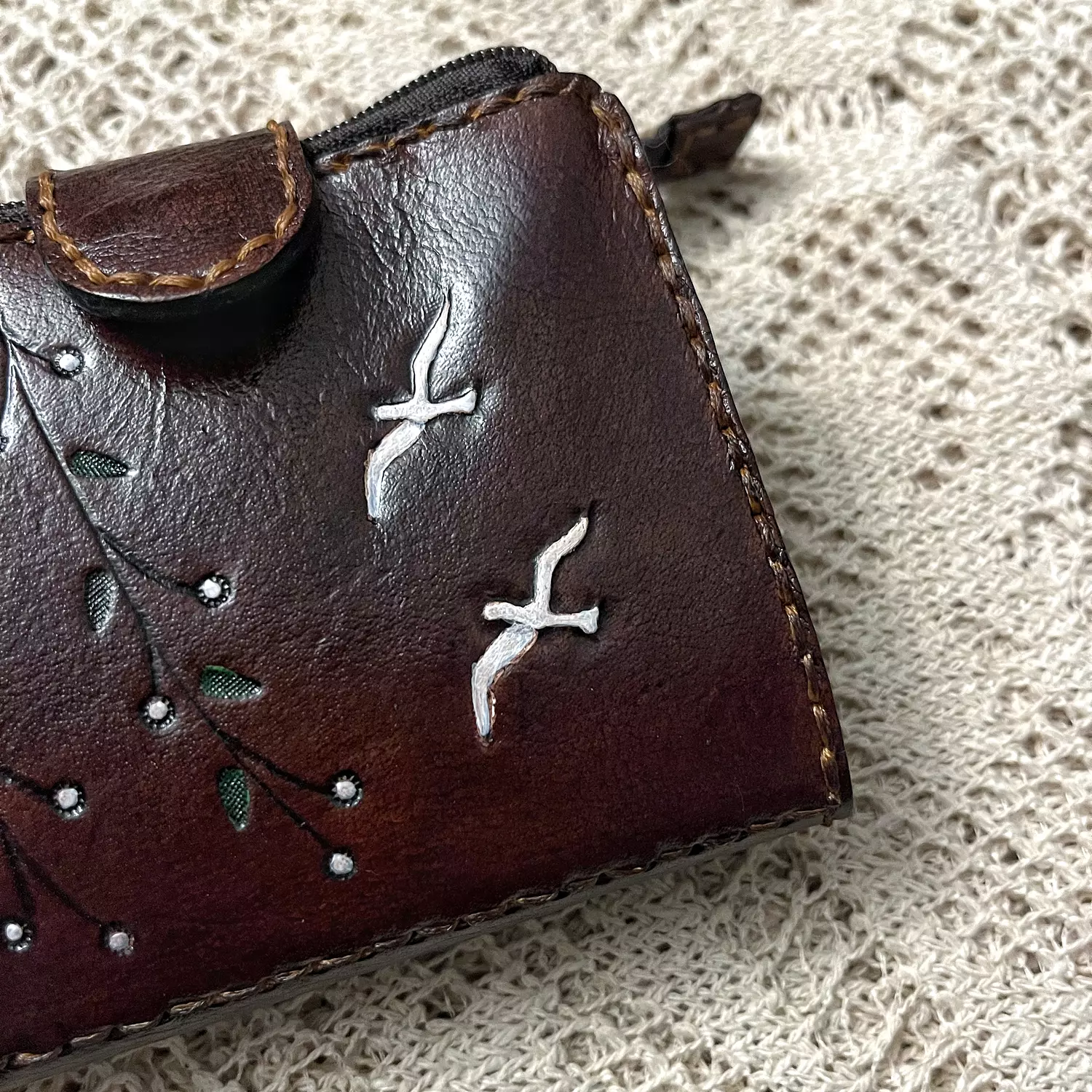 Birds & branches tooled leather wallet -flap closure 6